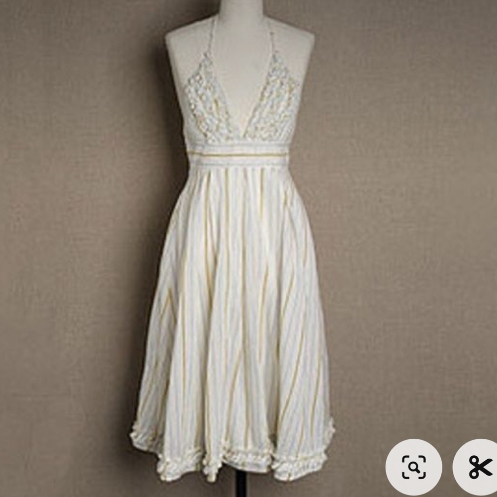 J Crew NWT Sylvan Halter Dress Backless Ruffle Linen Cotton Striped size 12